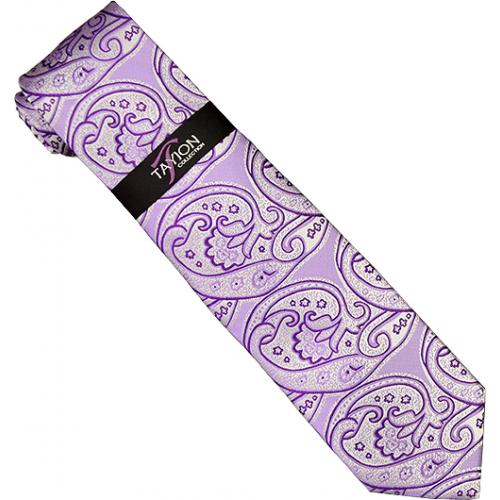 Tayion Collection TA003 Lavender / Purple Paisley Design 100% Woven Silk Necktie/Hanky Set